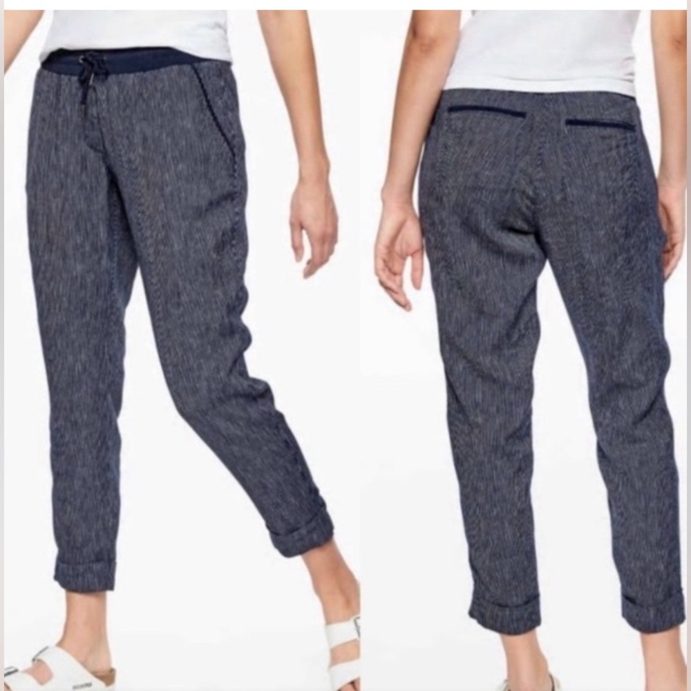 Athleta Bali Linen Striped Ankle Jogger Navy size 8